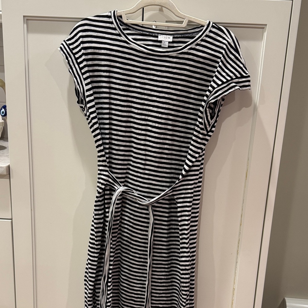 J. Crew Factory Black and White Striped Midi Dress